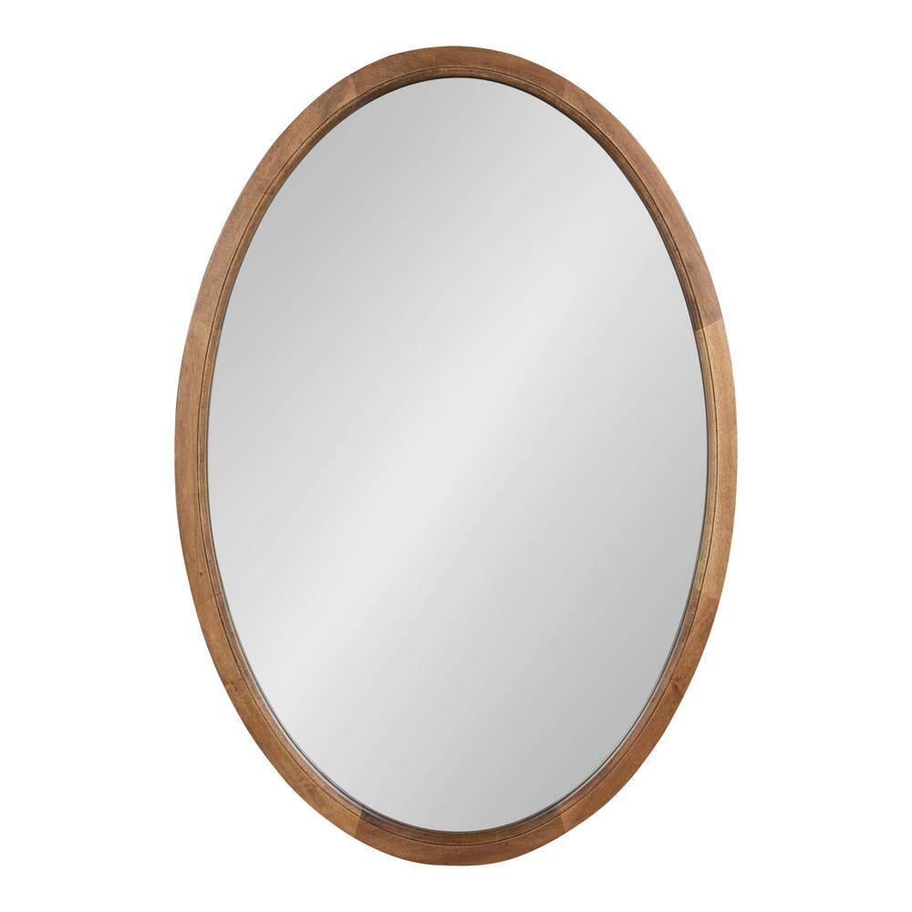 Elegant Farmhouse Oval Wood Bathroom Vanity Mirror, Rustic Brown