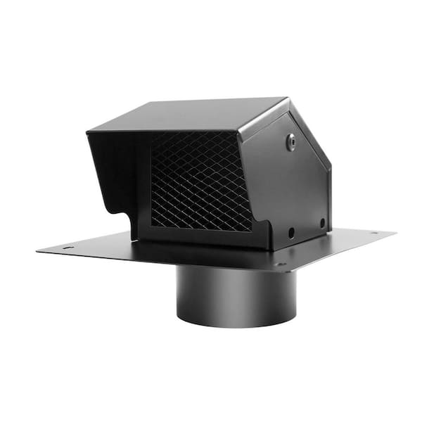 4 in. Black Galvanized Steel Static Roof Vent Cap with Damper & Mesh, Bathroom Exhaust Roof Vent for Ventilation System