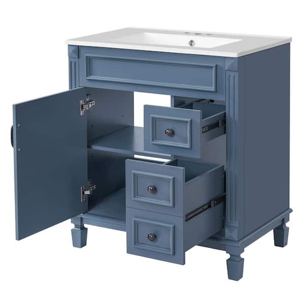 30 in. W x 18.4 in. D x 34 in. H Bathroom Blue Linen Cabinet