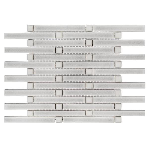 Jeffrey Court Morris Code Gray 10.75 in. x 12.875 in. Interlocking Crackled Ceramic Mosaic Wall Tile (9.612 sq. ft./Case)