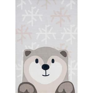 Indigo Otter Kids Machine Washable Light Gray 7 ft. 6 in. x 9 ft. 6 in. Area Rug
