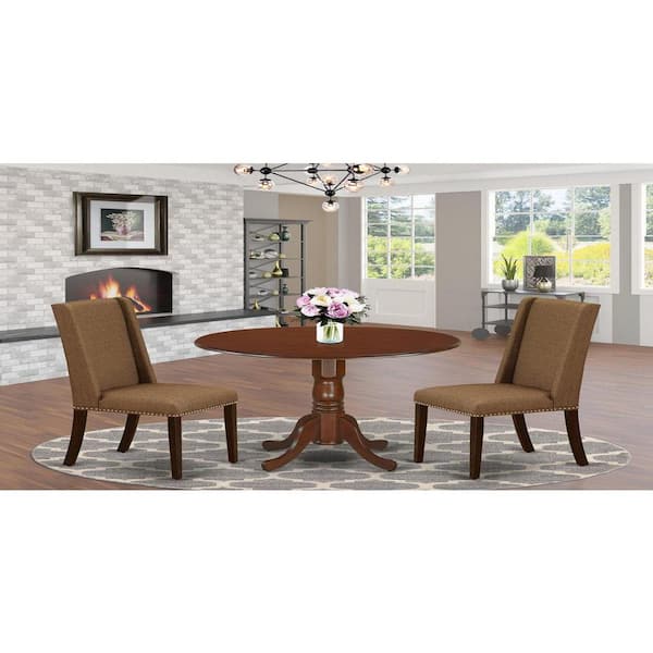 East West Furniture 3-Piece Mahogany Finish Solid Wood Top - Round Dining Room Set - Seats 4