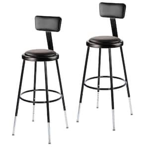 Otto 33-inch Height Adjustable Black Vinyl Padded Stool with Backrest and Metal Frame, (2-Pack)