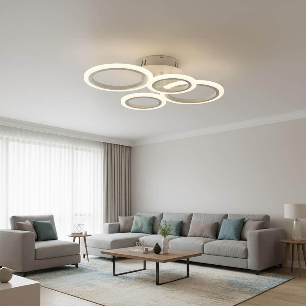 YANSUN 17 in. 4-Light Modern LED Flush Mount Ceiling Light, Rings