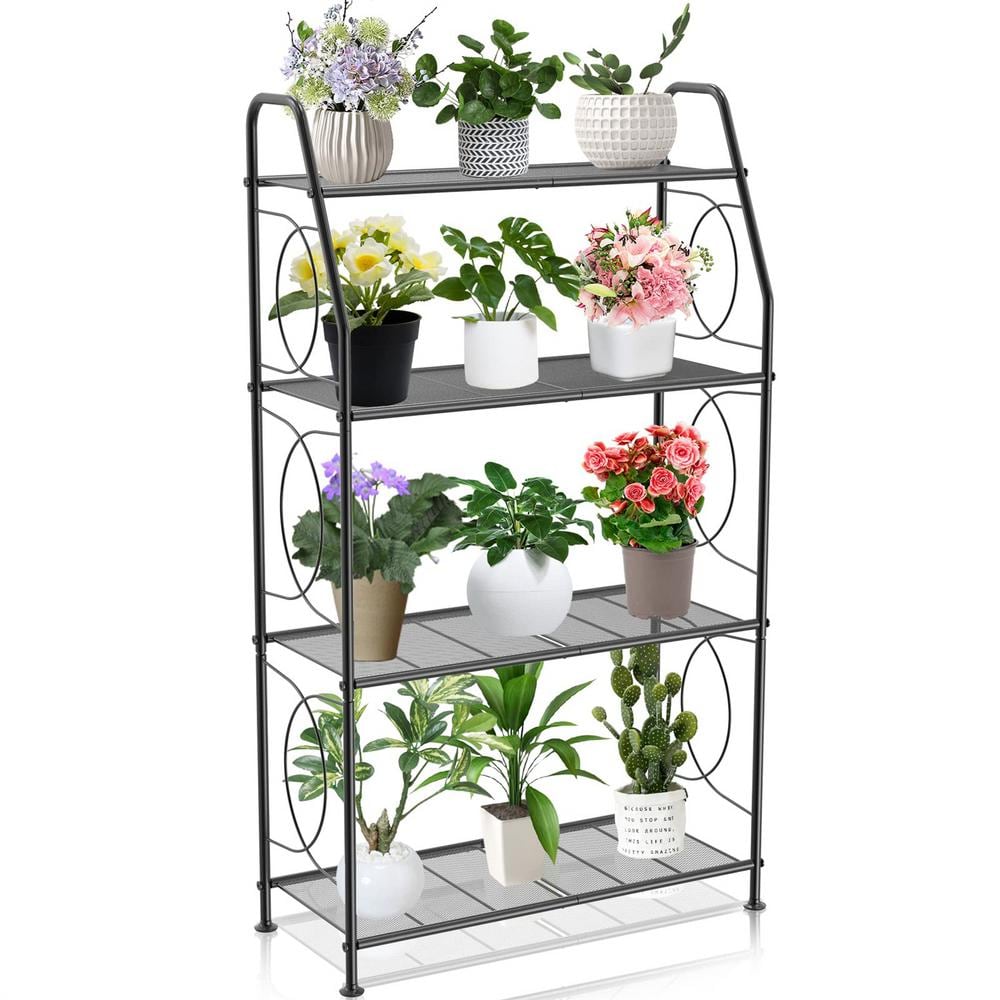 Dyiom 30 in. Tall Outdoor Black Metal Plant Stand Rustproof Heavy