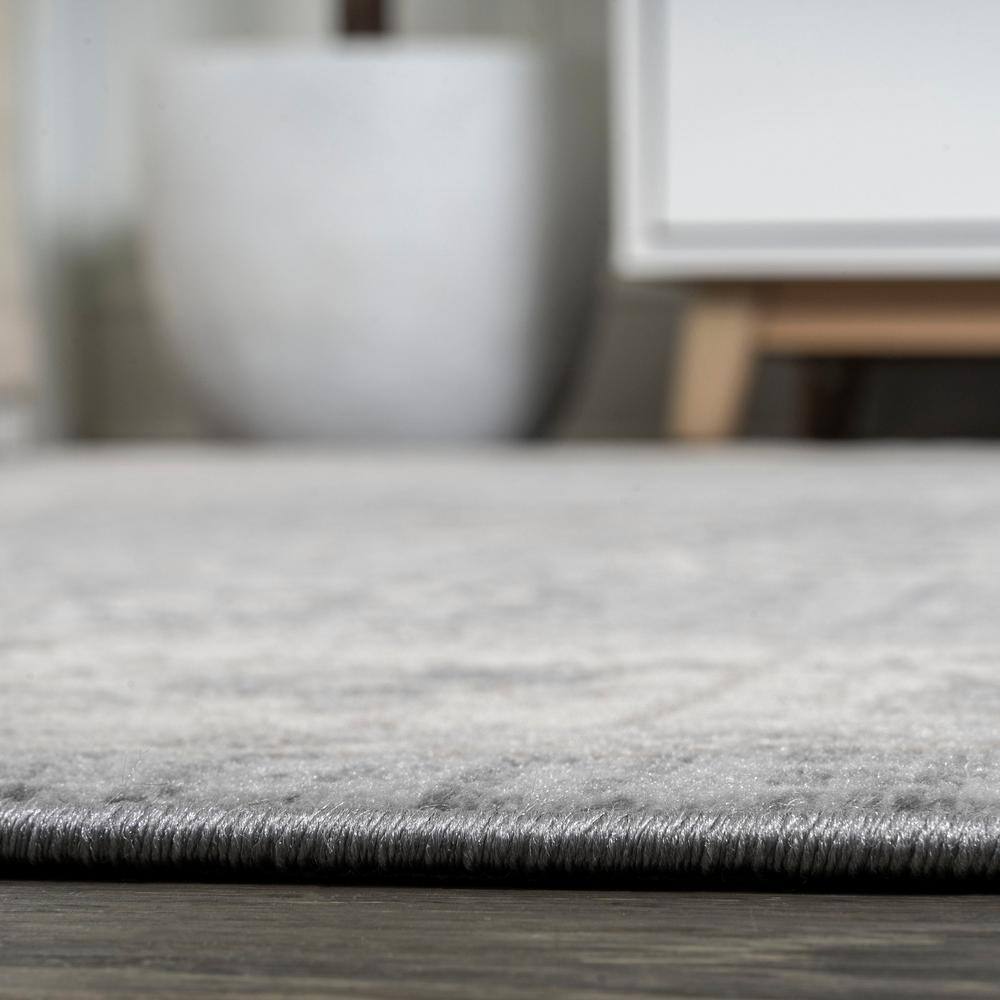 Light Gray Floral Synthetic 2x10 ft Vintage-Inspired Runner Rug