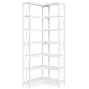 Frailey 79 in. Tall White Wood 7-Shelf Corner Etagere Bookcase