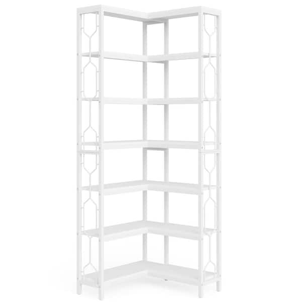 TRIBESIGNS WAY TO ORIGIN Frailey 79 in. Tall White Wood 7-Shelf Corner Etagere Bookcase