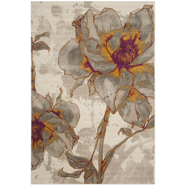 SAFAVIEH Porcello Ivory/Grey 5 ft. x 8 ft. Floral Area Rug