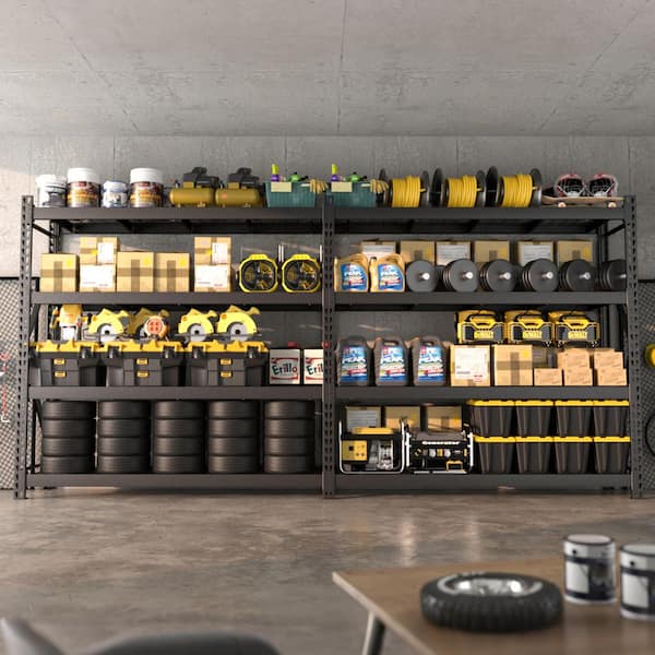 VEIKOUS 87 in. Black Metal 4-Tier Garage Storage Shelving