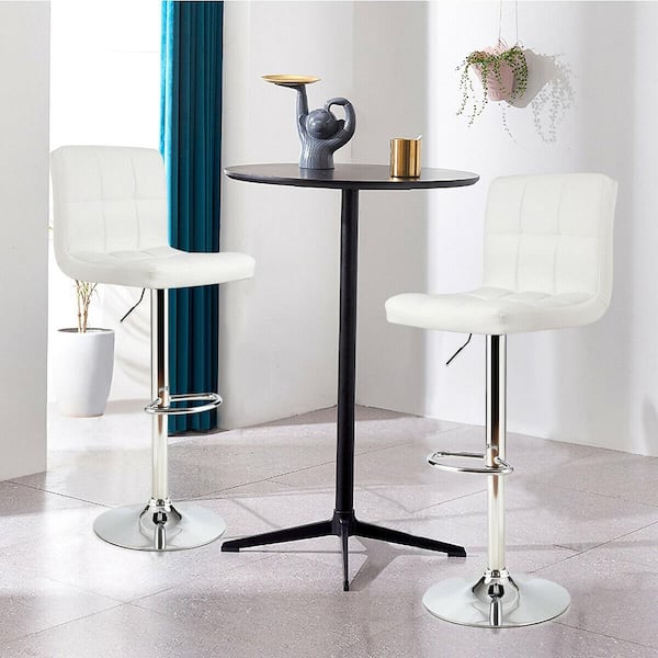 Costway White Adjustable Armless Pu, Leather Counter Stool Swivel
