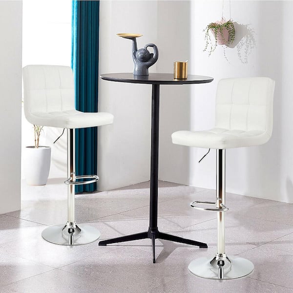 Costway White Adjustable Armless PU Leather Bar Stool Swivel Kitchen Counter Bar Chair