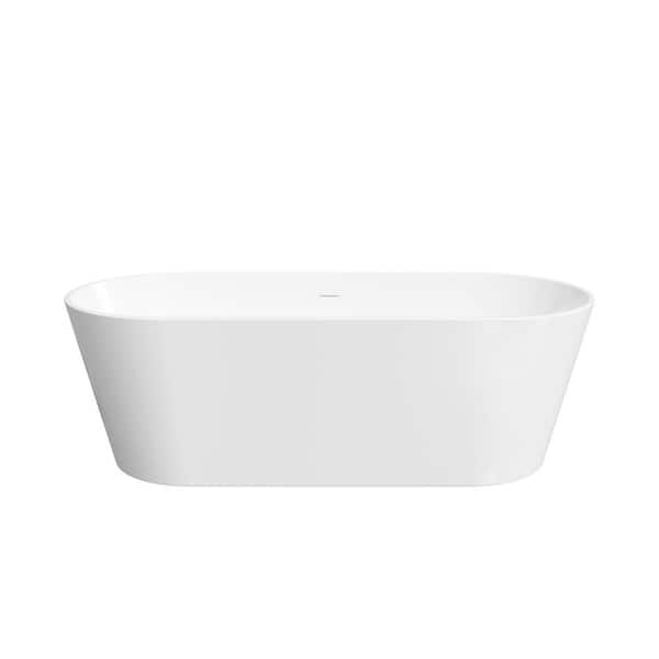 67 in. L x 28 3/4 in. W Acrylic Freestanding Double Ended Modern Soaking Bathtub in White, Pop-up Drain