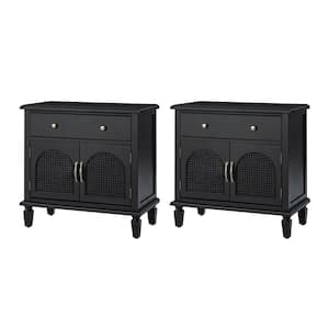 Günther Black Traditional 27 in. Tall Nightstand with Built-in Power Outlet Set of 2