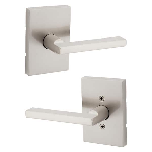 Kwikset Halifax Rectangle Rose Satin Nickel Passage Hall/Closet Door Handle with Microban