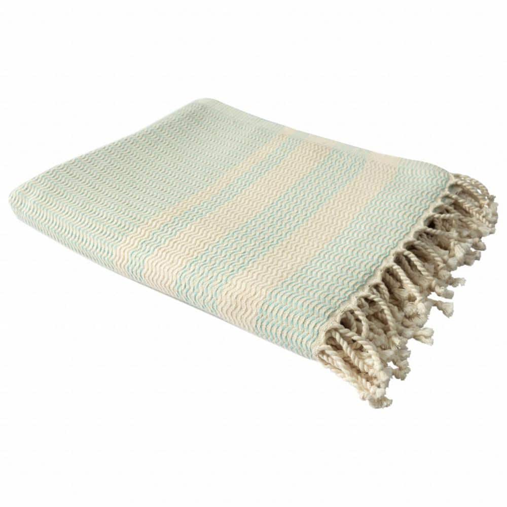HomeRoots Charlie Turquoise Striped Cotton Throw Blanket 2000516512 The Home Depot