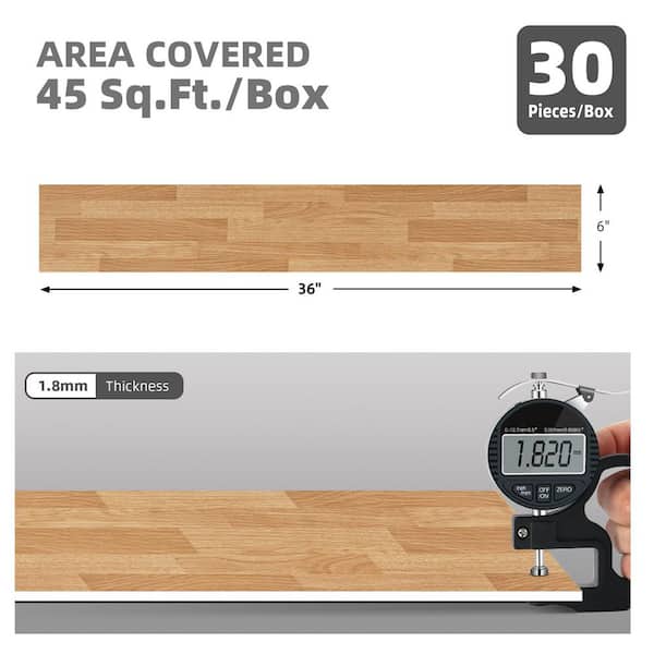 Jeedeson 30 Tiles 12 MIL 6 in. x 36 in. x 1. 8mm Peel and Stick