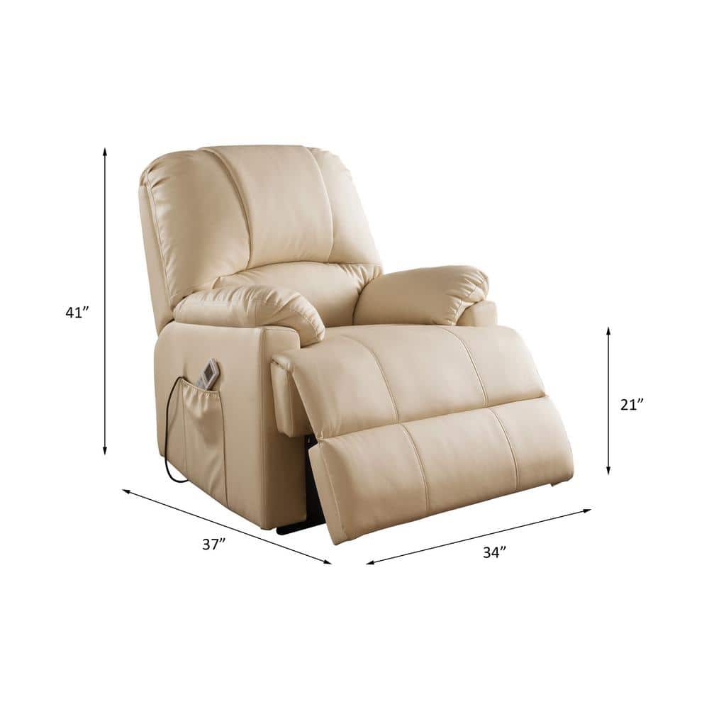 Luxurious Beige Faux Leather Massage Recliner with Power Lift