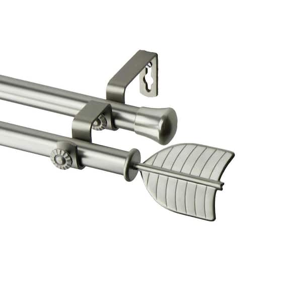 Rod Desyne 28 in. x 48 in. Feather Double Curtain Rod Set in Satin Nickel