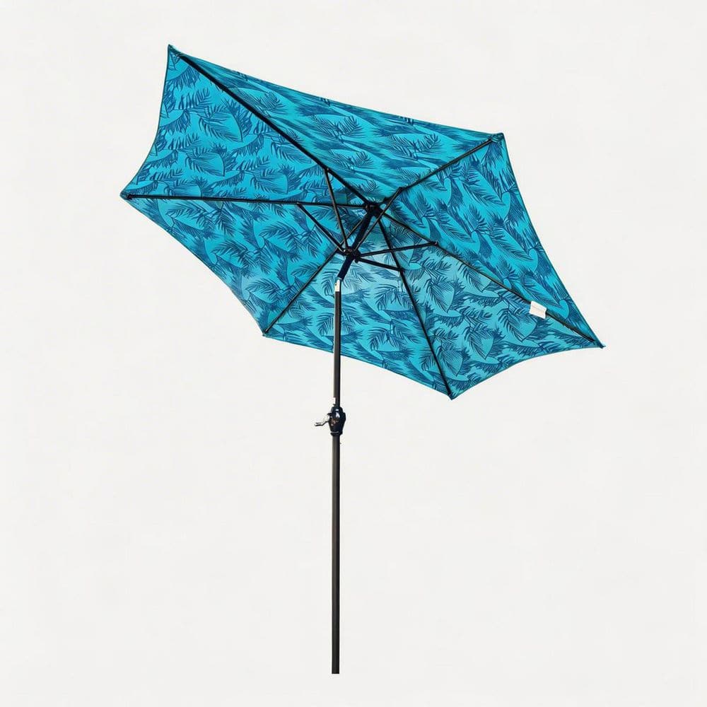 9 ft. Steel Push-Button Tilt Crank Lift Wind Vent Patio Umbrella in Ice Pattern and Cyan Durable Construction price history on PriceWatchPro