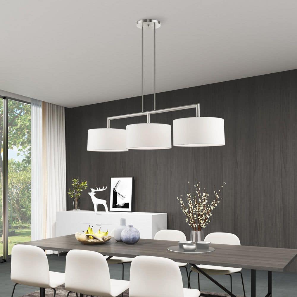 Sleek Brushed Nickel 3-Light Linear Drum Chandelier