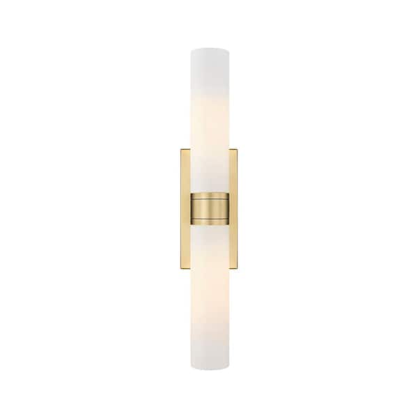 Ballston Urban 24 in. 2-Light Brushed Brass Vanity Light with Glass Shade