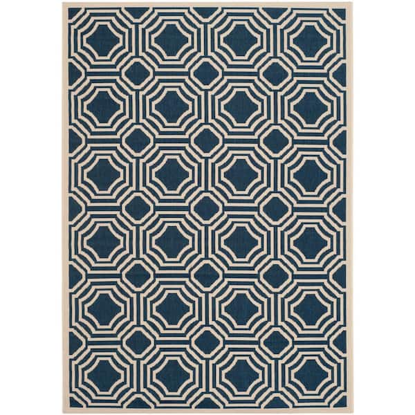 SAFAVIEH Courtyard Navy/Beige 4 ft. x 6 ft. Border Indoor/Outdoor Patio  Area Rug