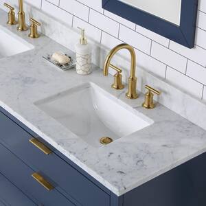 Bristol 72 in. W x 21.5 in. D Vanity in Monarch Blue with Marble Top in White with White Basin and Grooseneck Faucet