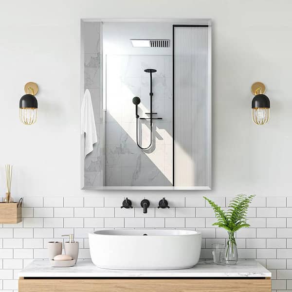 Zeus & Ruta 24 in. W x 30 in. H Rectangular Silver Surface or Recessed Mount Bathroom Medicine Cabinet with Mirror, Removable Shelf