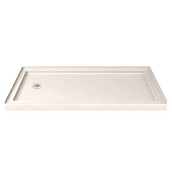 Infinity-Z 34 in. x 60 in. Frameless Sliding Shower Door in Oil Rubbed Bronze with Left Drain Shower Pan Base in Biscuit