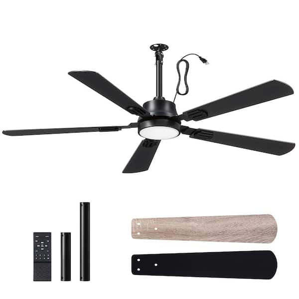 52" Outdoor Ceiling Fan with Light, IP66 Waterproof Gazebo Hanging Fan, 5200 CFM, APP/Remote Control, 5 Wood Blade,Black