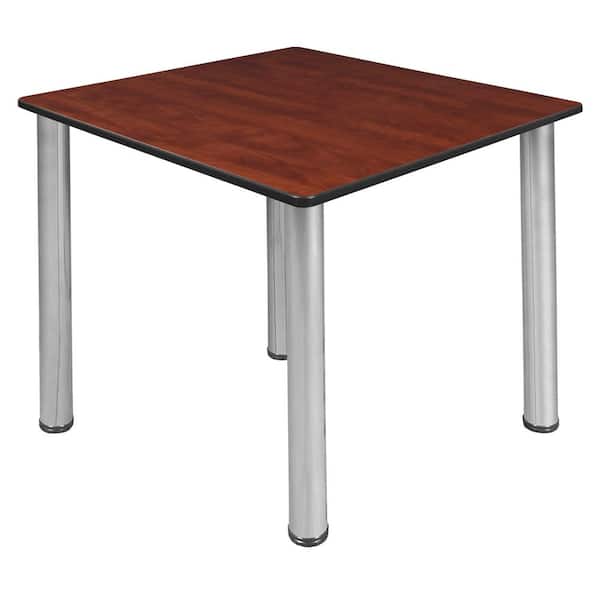 Regency Rumel 36 in. Square Chrome and Cherry Wood Slim Table (4-Capacity)