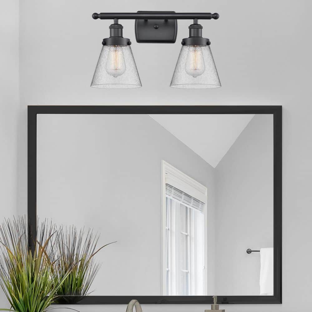 Cone 16 in. 2-Light Matte Black Vanity Light with Glass Shade price history on PriceWatchPro