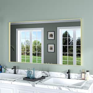 55 in. W x 30 in. H Gold Aluminum Rectangle Framed Tempered Glass Wall-mounted Bathroom Mirror