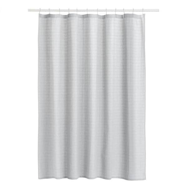 Laura Ashley 72 in. x 72 in. Gray Shower Curtain Set and 12-Metal Hooks