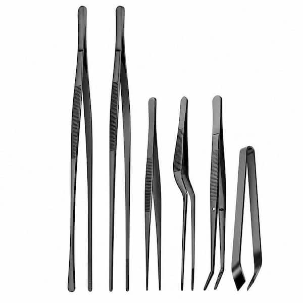 Stainless Steel Professional Kitchen Tweezer Set, Multi-Purpose Culinary Tweezers in Black for Food Plating
