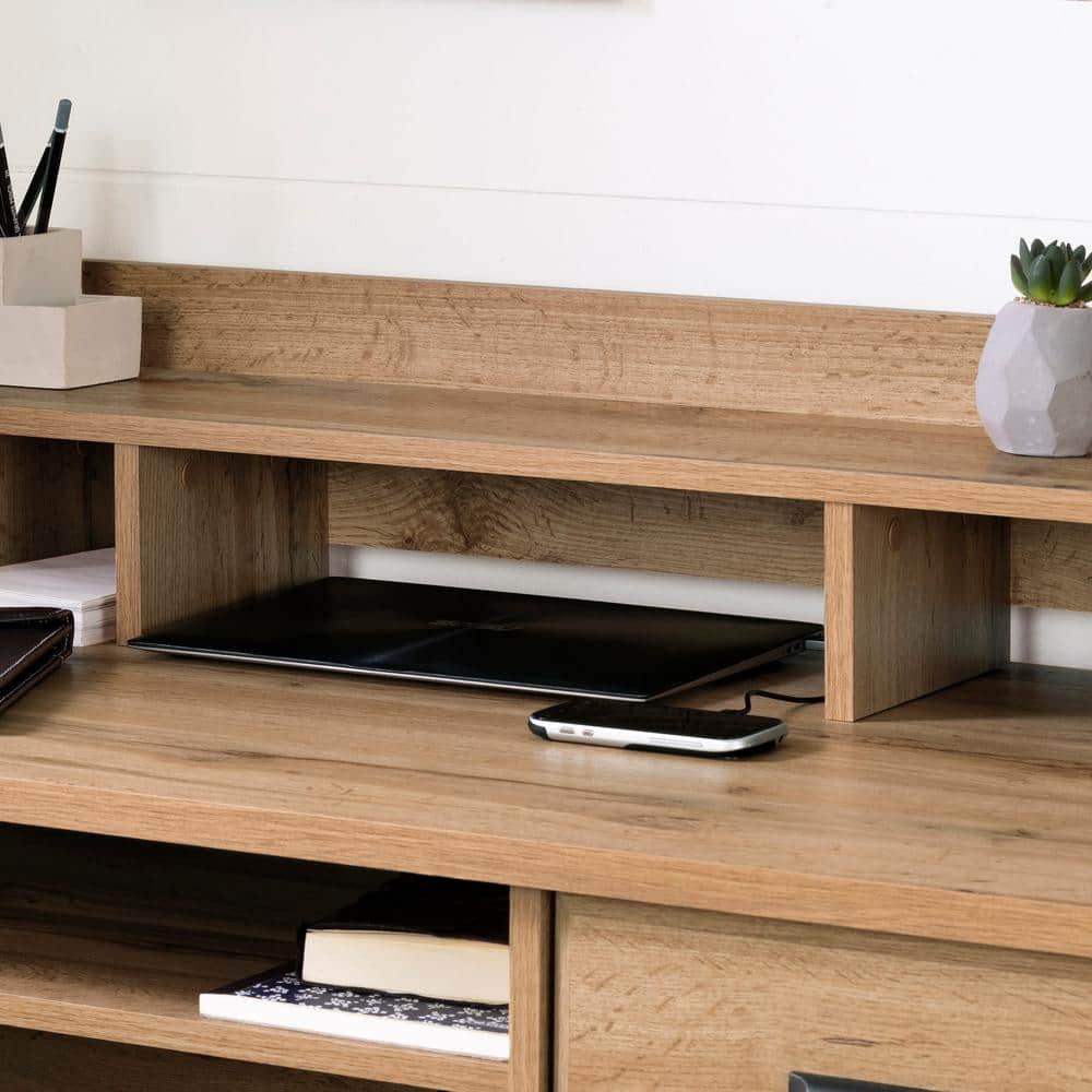 Nordik Oak Wood Computer Desk with Hutch and Drawers