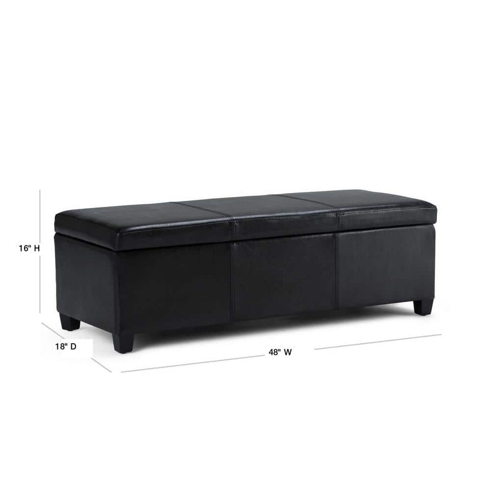 Midnight Black Faux Leather Rectangular Storage Ottoman