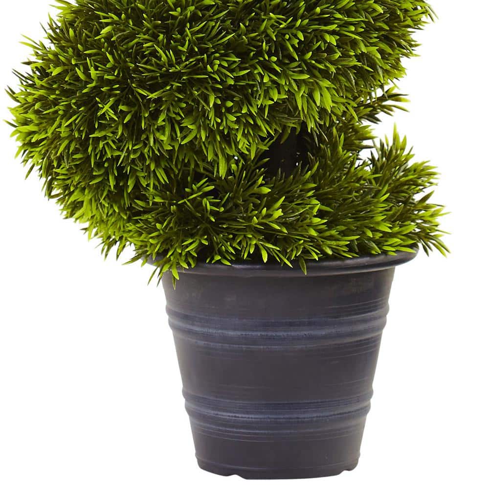 3' Green Plastic Grass Spiral Topiary with Black Planter