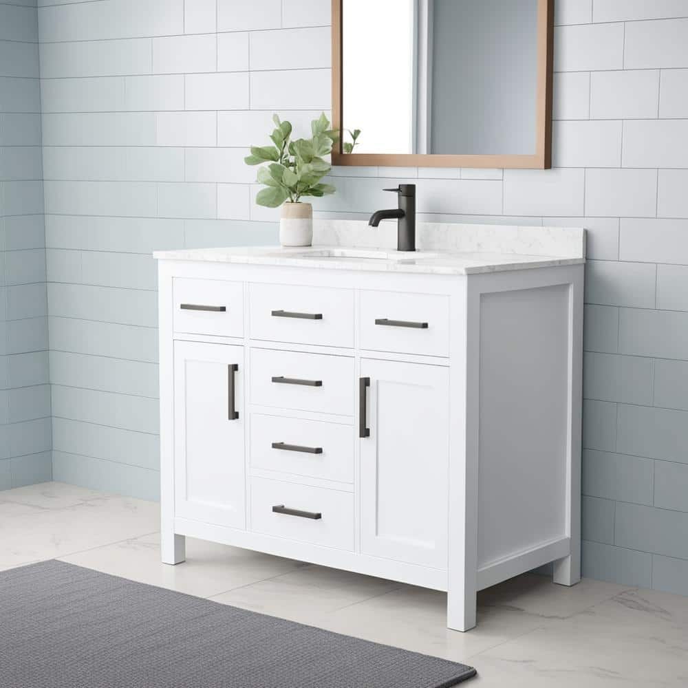 Beckett 42" White Vanity with Carrara Marble Top and Matte Black Trim