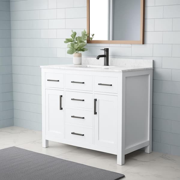 Beckett 42 in. W x 22 in. D x 35 in. H Single Sink Bath Vanity in White with Carrara Cultured Marble Top