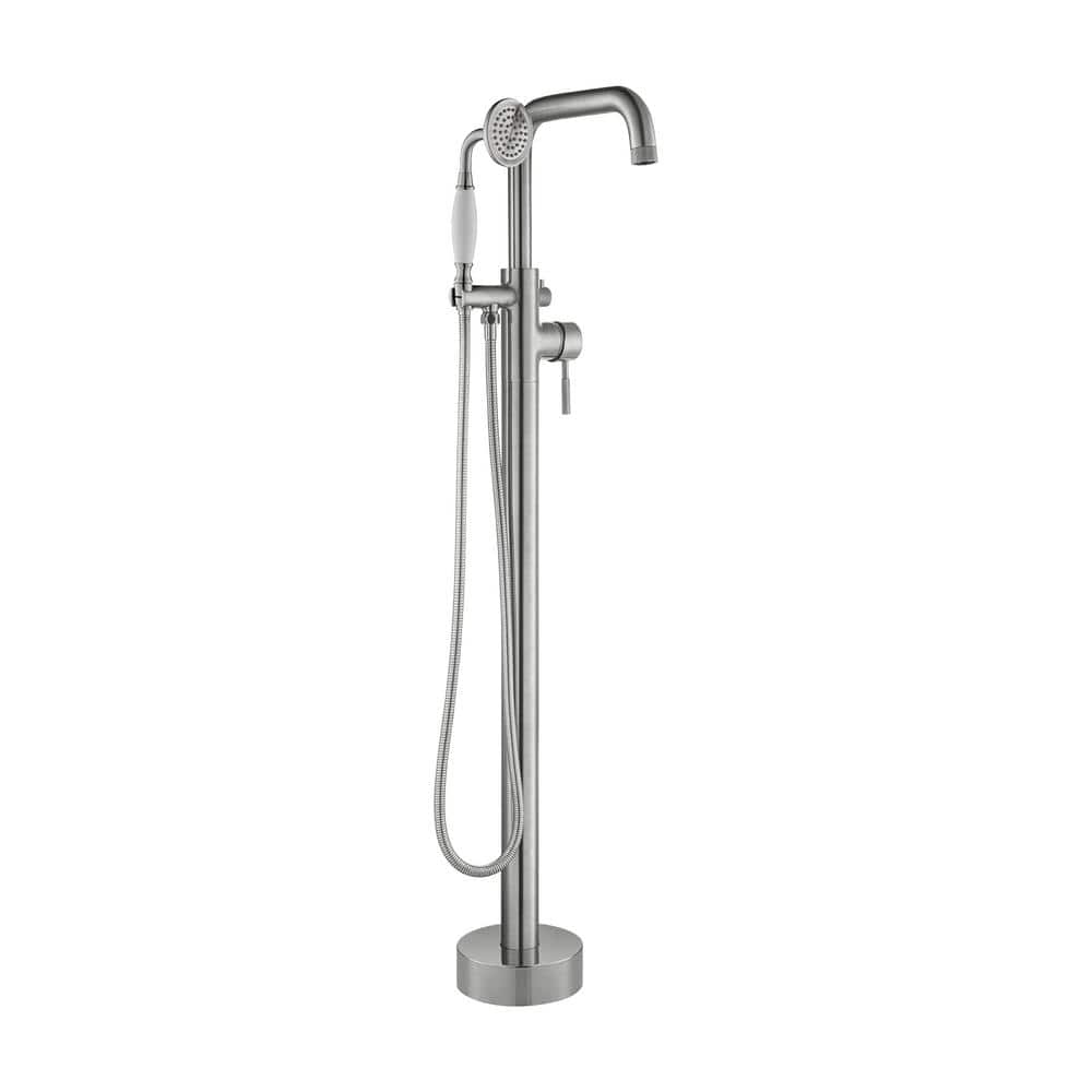 Brushed Nickel Freestanding Tub Filler Faucet with Hand Shower