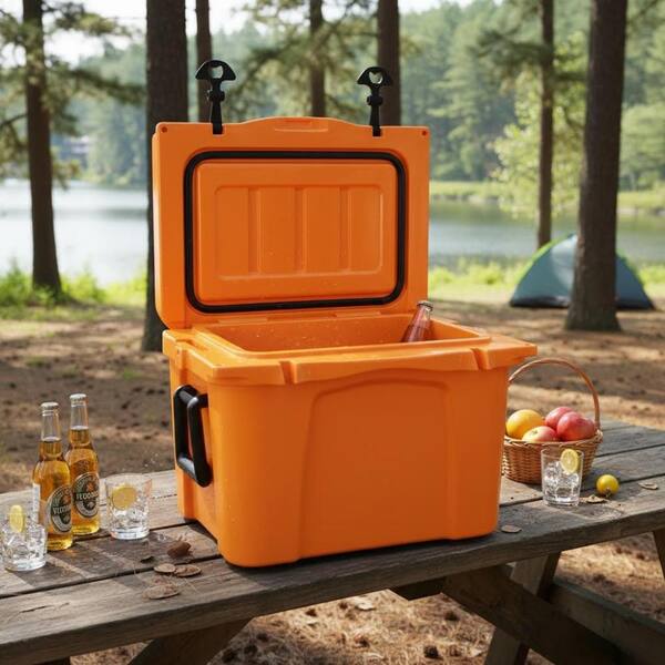 25QT Orange Insulated Hard Cooler, 5-Day Ice Retention for Camping