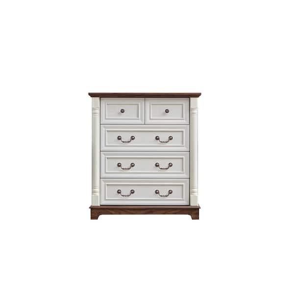 15.75 in. W x 31.50 in. D x 35.43 in. H Brown MDF Freestanding Linen Cabinet with 5-Drawer for Bedroom in Walnut