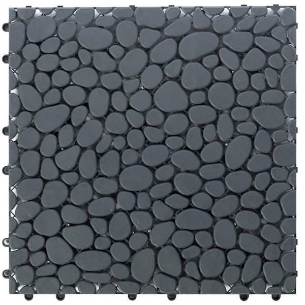 Plastic Interlocking Cobbled Stone Look Garden Pathway Tiles, Decorative Floor Grass Pavers Anti- Slip Mat (5-Pack)