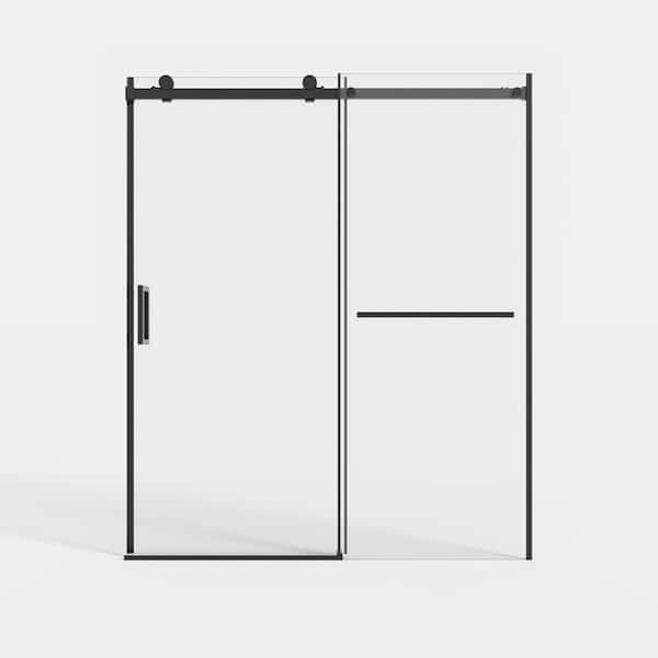 60 in. W x 72 in. H Sliding Semi Frameless Shower Door in Matte Black Finish with Clear Glass