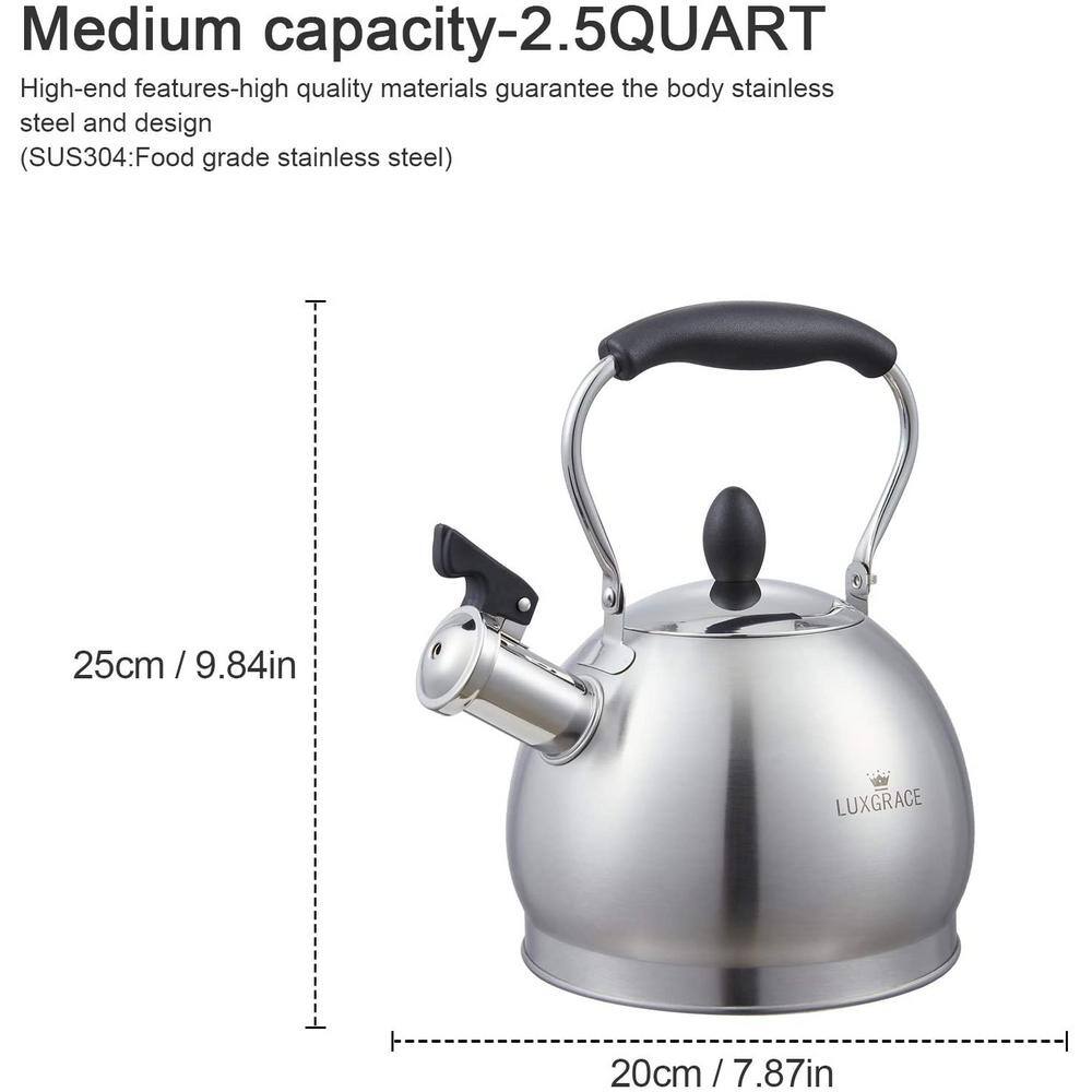 2.6 Quarts Satin Finish Stainless Steel Whistling Stovetop Tea Kettle