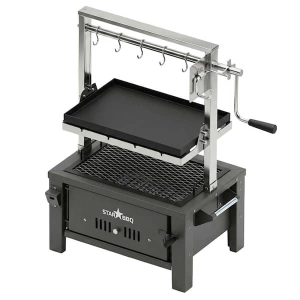 StarBBQ Portable 24 in. Charcoal Grill Base in Black w/Santa Maria Rim, Raised Griddle Insert and ExGrate Cooking Grate