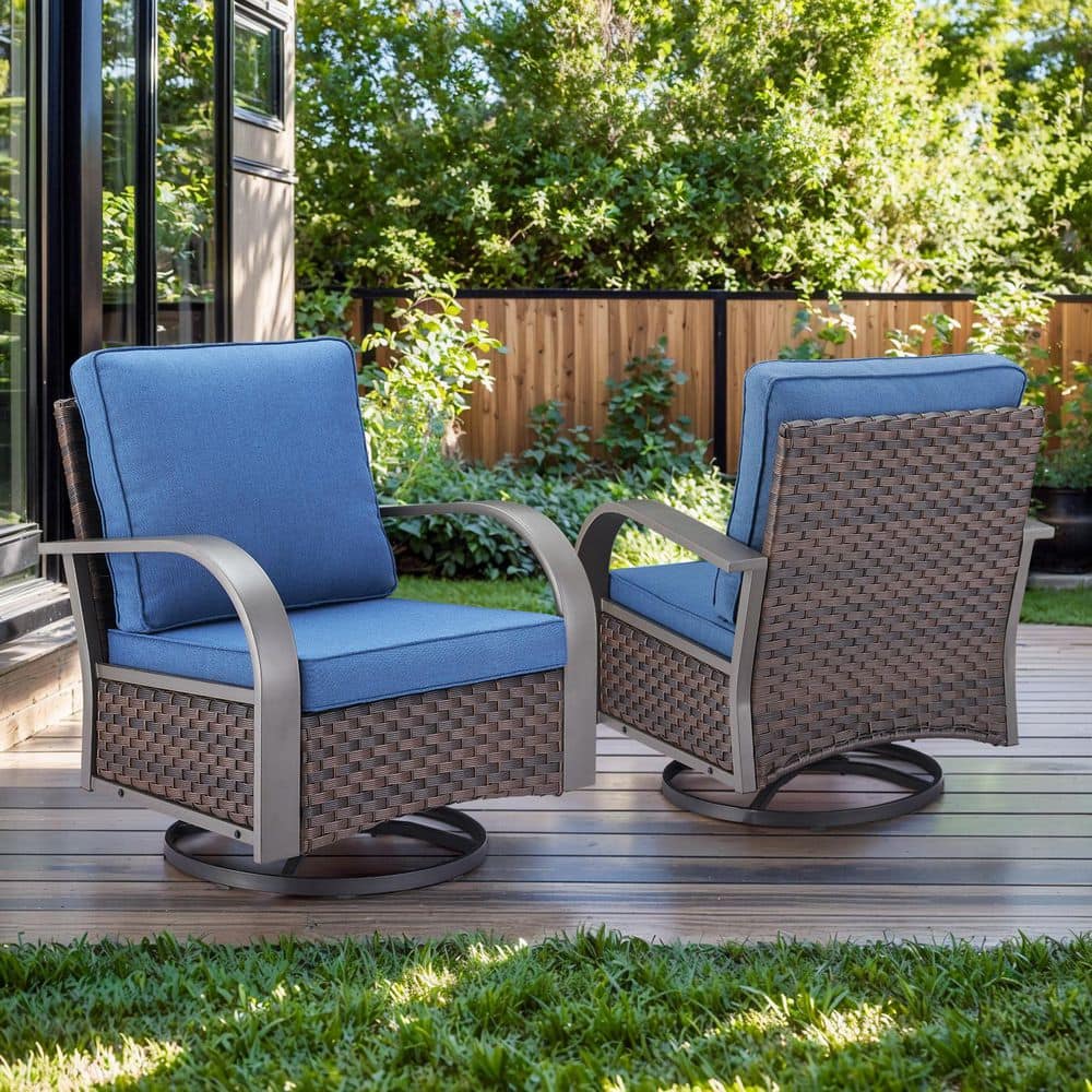 ArcMetal Metal and Brown Wicker Outdoor Rocking Chair Patio Swivel Chairs with Olefin Navy Blue Cushions (2-Pack) price history on PriceWatchPro