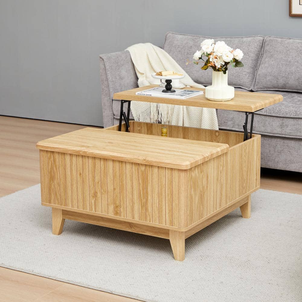 ATHMILE 31.49 in. Natural Square Wood Coffee Table With ATHMILE 31.49 in. Natural Square Wood Coffee Table With